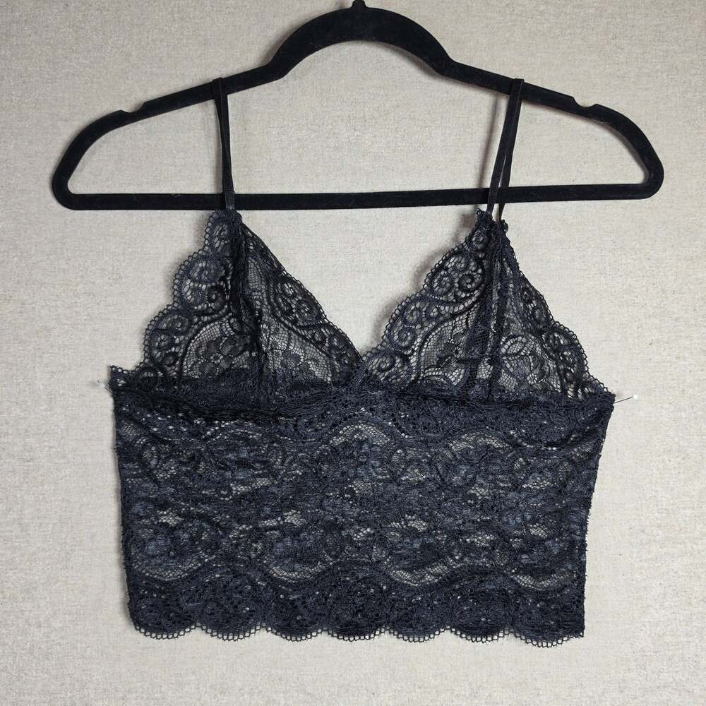 Black Lace Bralette M Witchy Goth Whimsigoth V-Neck Adjustable Floral Sheer